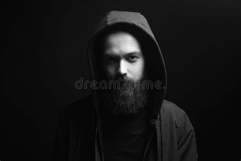 Fashionable Man In Hood Bearded Handsome Boy Stock Image Image Of