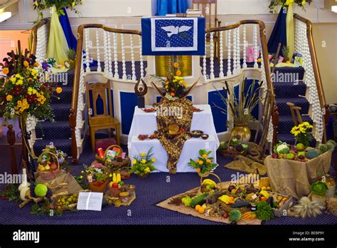 Harvest Festival Display In Methodist Church During Abergavenny Food