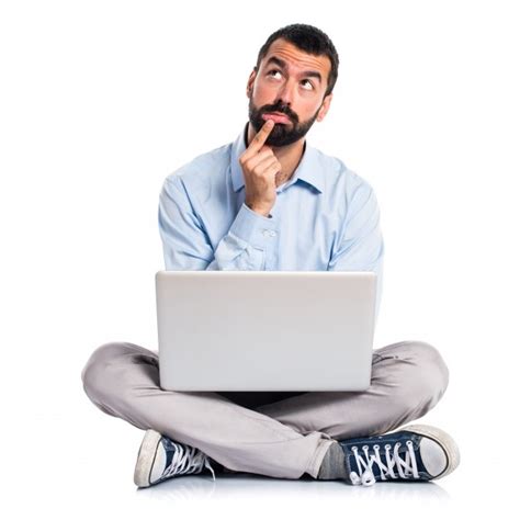 Man With Laptop Thinking Photo Free Download