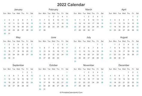 Free Printable Monthly Calendar 2022 Landscape Latest News Update