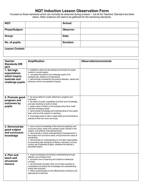 Lesson Plan Template For Teacher Observation Lesson Observation Forms Gambaran