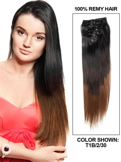 Who wouldn't want to try. 28 Inch Natural Black,Dark Brown and Auburn Ombre Clip In ...