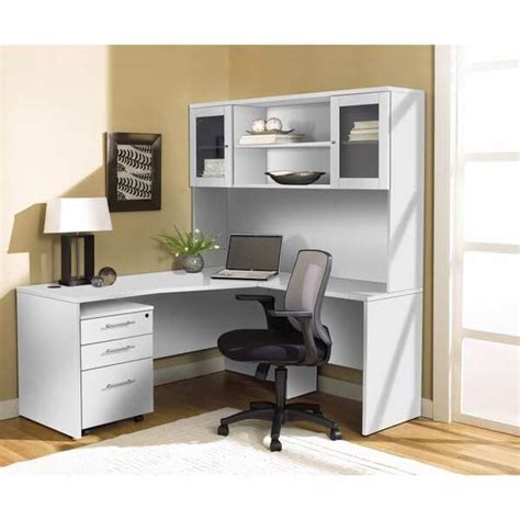White Corner L Shaped Desk With Hutch And Mobile Pedestal 17601793