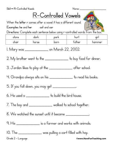 Free R Controlled Vowel Worksheets
