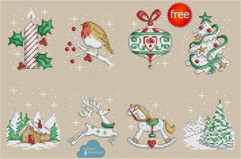 Free and good quality counted cross stitch patterns to print. Christmas Motifs Set Cross Stitch Pattern PDF + XSD