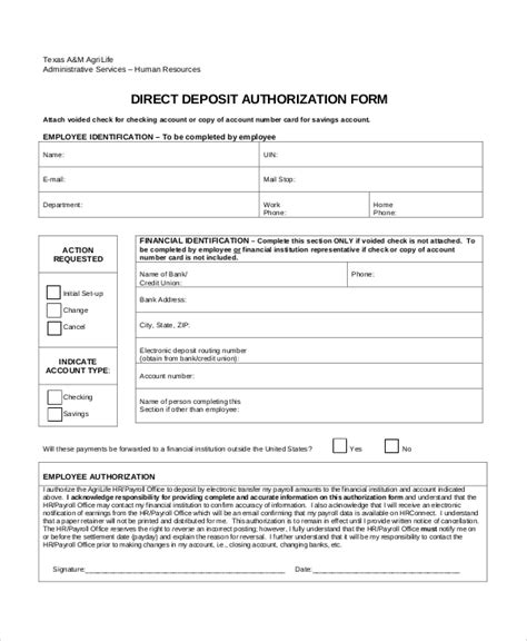 Free 10 Sample Direct Deposit Authorization Forms In Pdf Ms Word