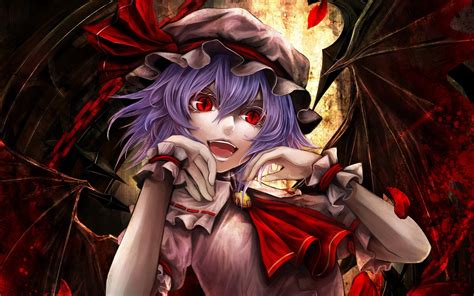 Video Games Touhou Wings Vampires Purple Hair Red Eyes Short