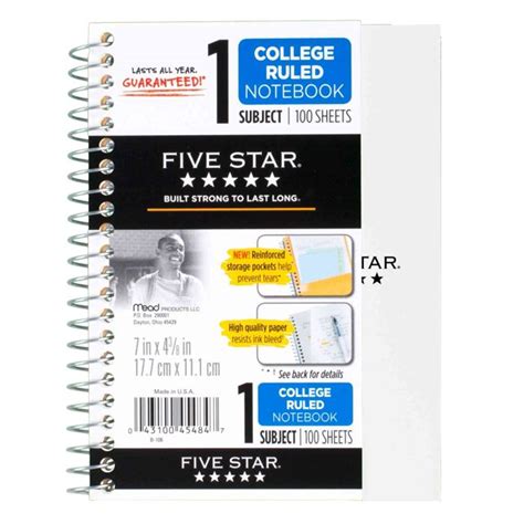 Five Star Personal Wirebound Notebook 100ct Cr White