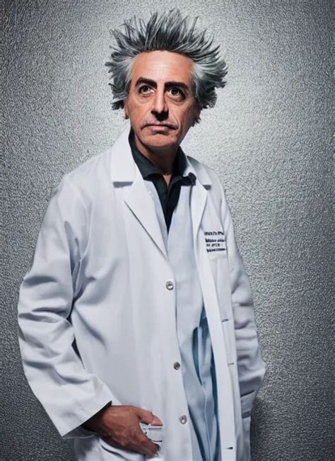 Portrait Of Rick Sanchez Wearing A Lab Coat By Mario Stable Diffusion