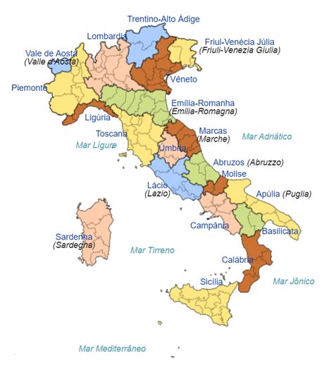 Mapa Das Regiões Da Itália Escola Educação