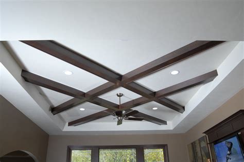 Coffered ceilings have been used for centuries as they are a spectacular feature which accents on wealth, elegance most popular lighting solutions for coffered ceilings are suspended lighting, recessed lights and chandeliers. Unique Coffered Ceiling - Contemporary - Living Room ...