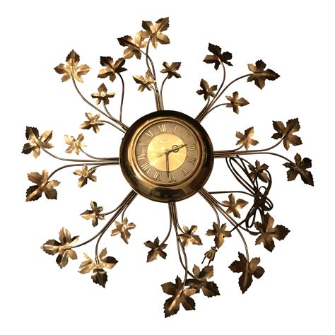 Vintage Brass United Starburst Leaf Wall Clock Chairish