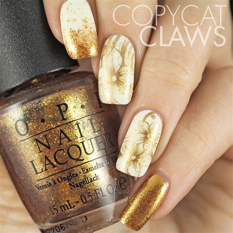 Copycat Claws Sunday Stamping White And Gold Nails