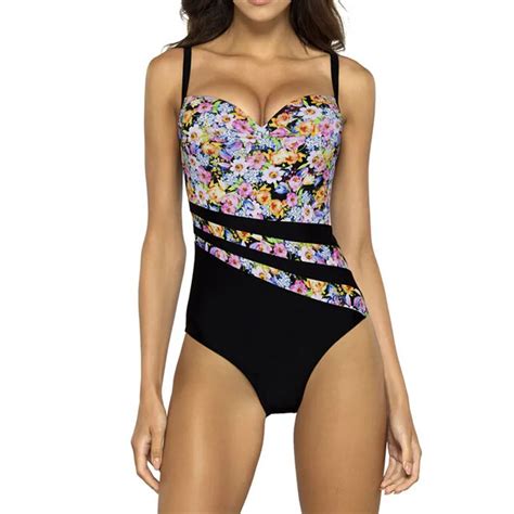 Itfabs Women Sexy Floral Patchwork One Piece Bikini Swimsuit Deep Summer Bikinis Beach Wear