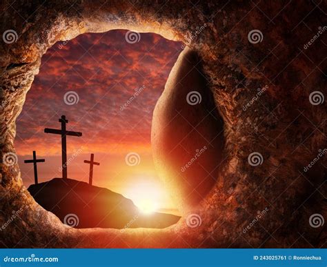 Easter Concept Of Jesus Resurrection Showing Empty Tomb Cave With