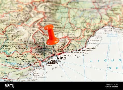 Red Map Pin Pointing On Map To The City Of Nice Stock Photo Alamy