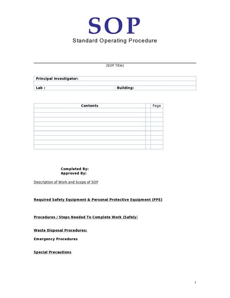 Microsoft Word Standard Operating Procedure Template Free Printable