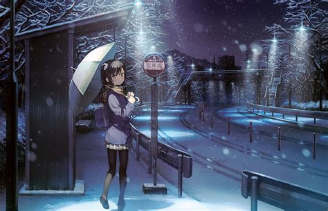 Download 4274x2755 Anime Girl Shizuku Kantoku Snow Umbrella School