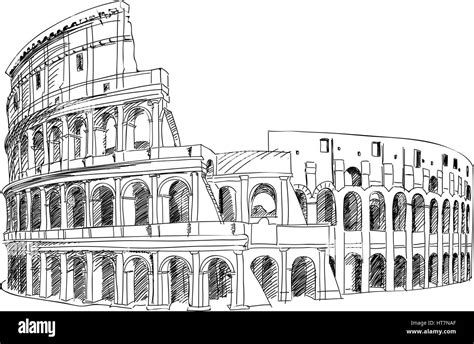 Coliseum In Rome Italy Colosseum Hand Drawn Vector Illustration