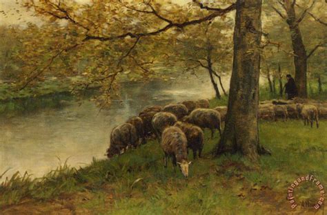 Anton Mauve Sheep Watering By A River Painting Sheep Watering By A