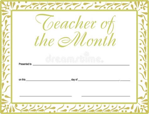 A Teacher Of The Month Certificate With Gold Border And Leaves On White