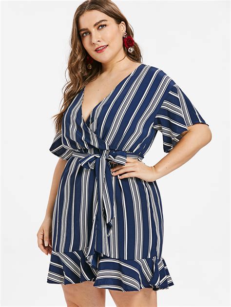 Zaful Plus Size Striped Belted Dress In Dresses From Women S Clothing On