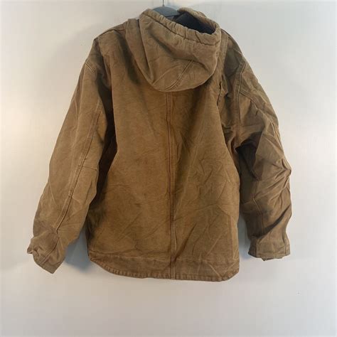 carhartt j141 brown canvas full zip hooded sherpa lined work jacket mens xl ebay