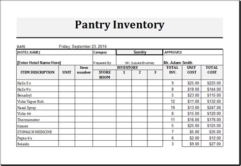 Pantry Inventory Templates Free Xlsx Docs Pdf Vicks Vapor Rub