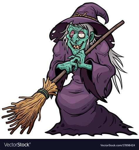 Vector Illustration Of Cartoon Witch Holding Broom Download A Free