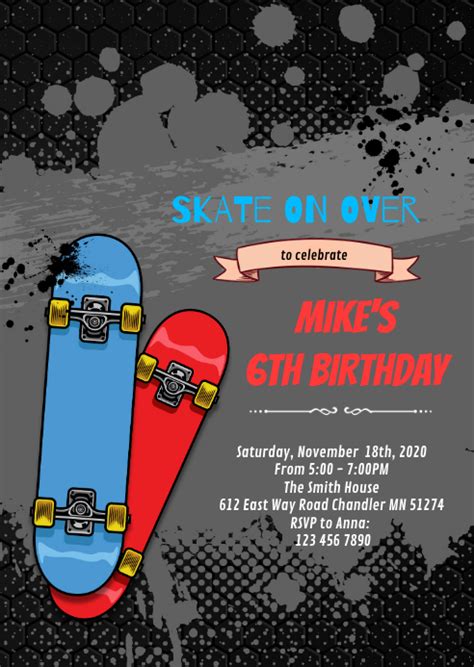 Skateboard Birthday Invitation Template Postermywall