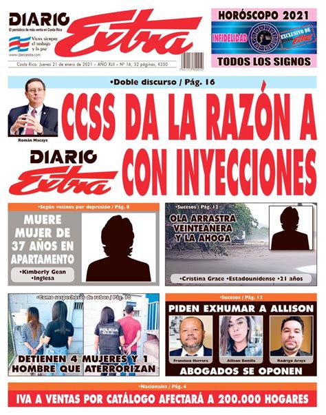 Portada Diario Extra Jueves 21 De Enero 2021 PeriÓdico Digital Y