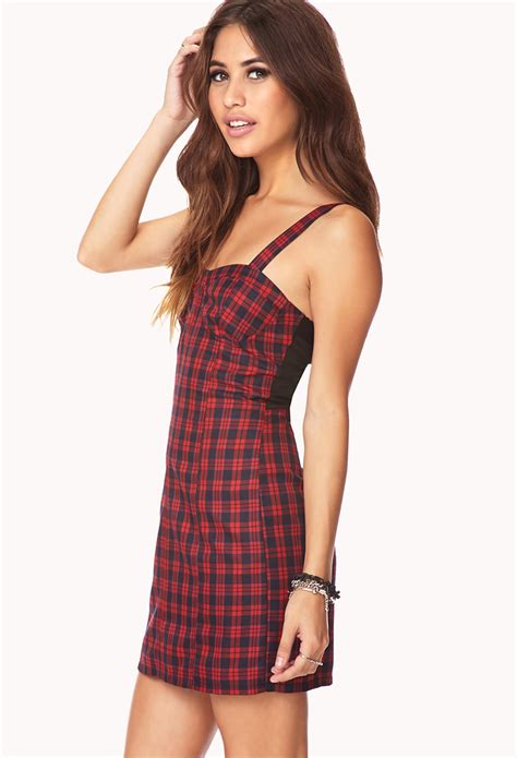 Lyst Forever 21 Dynamite Plaid Bodycon Dress In Red