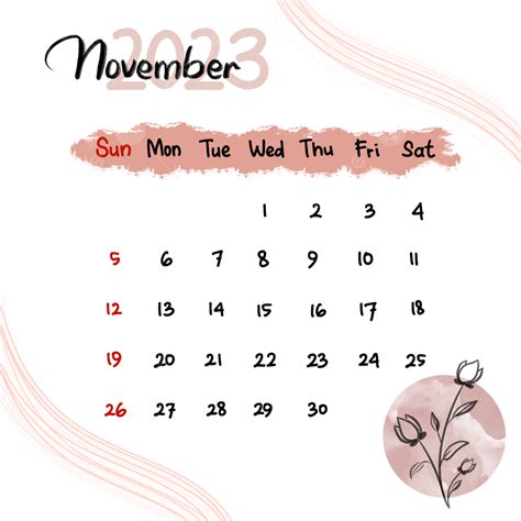 Calendar November 2023 With Leaves Watercolor Art Calendar 2023 Date