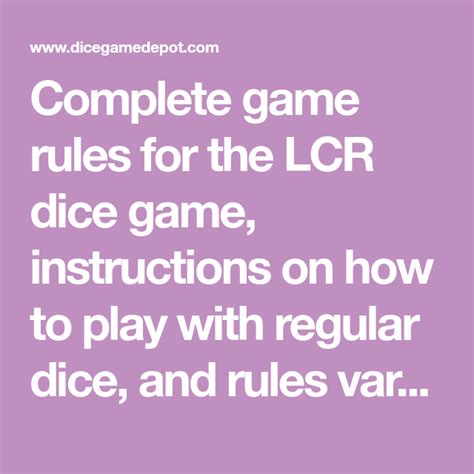 Lcr Dice Game Rules Dice Game Rules Dice Games Games