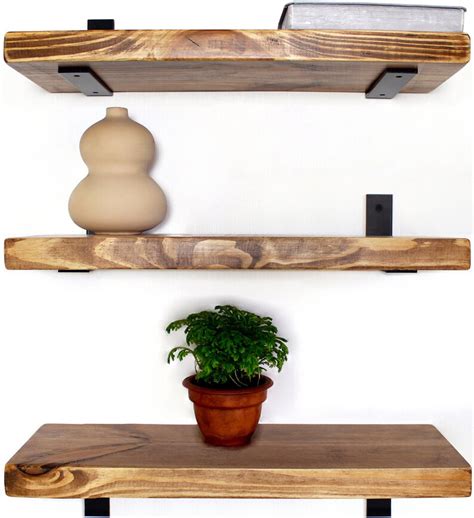 3pc Rustic Floating Shelves Industrial Wall Shelf Modern Wood Etsy