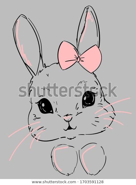 Стоковая векторная графика Cute Bunny Sketch Rabbit On Gray без
