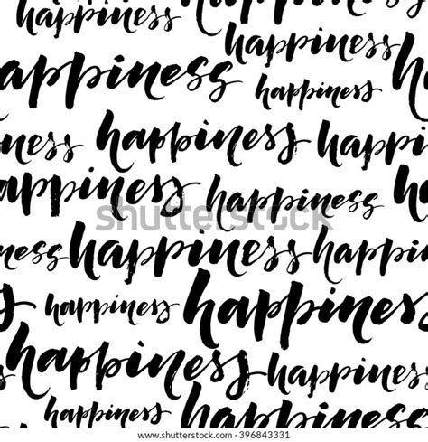 Seamless Pattern Hand Drawn Words Happiness Stock Vector Royalty Free