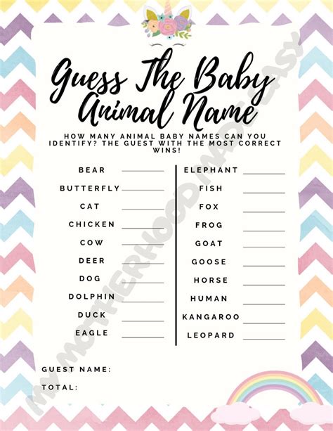 Free Printable Baby Shower Games With Answer Key Ideas