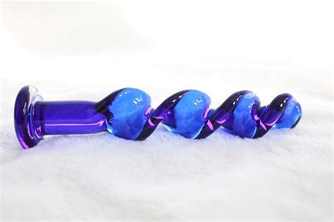 blue spiral crystal penis female masturbation smooth glass butt plug addict stick adult health