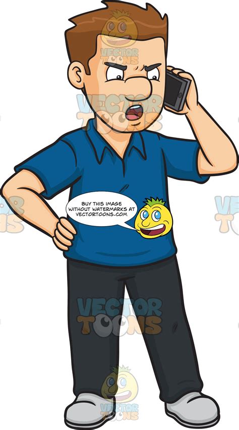 An Irritated Man Talking On The Phone Clipart Cartoons