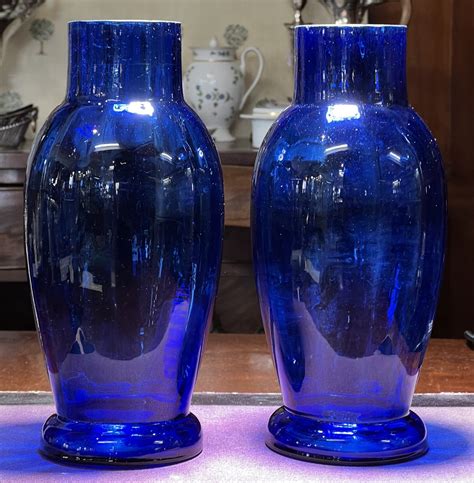 Pair Of Large Victorian Bristol Blue Glass Vases C 1875 Moorabool Antique Galleries