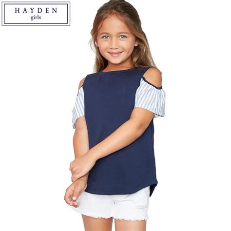 Hayden Girls Stripe Tops And Blouses Kids Cold Shoulder Tees Teenagers