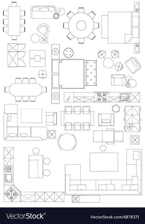 Standard Furniture Symbols Used In Architecture Vector Image Aff