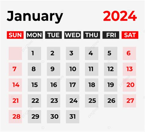 January 2024 Monthly Calendar Design In Clean Look Vector January 2024