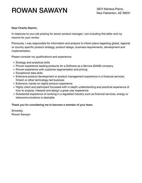 Senior Product Manager Cover Letter Velvet Jobs