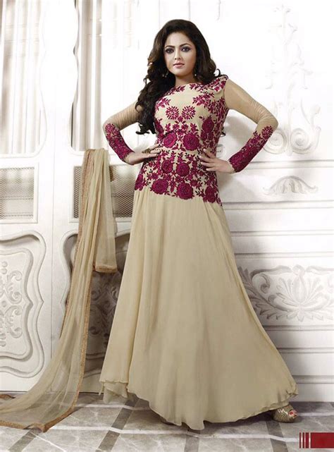 Buy Drashti Dhami Beige Georgette Designer Anarkali Suit 60076 Online At Lowest Price From Vast