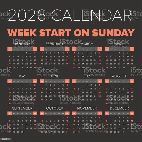 Simple 2026 Year Calendar Stock Illustration Download Image Now