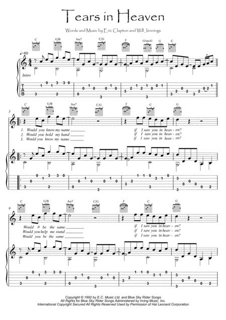 tears in heaven arr pianosheetnow sheet music eric clapton guitar tab