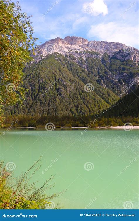 Lago Di Landro Durrensee In The Dolomites In Italy Out Of Focus Stock