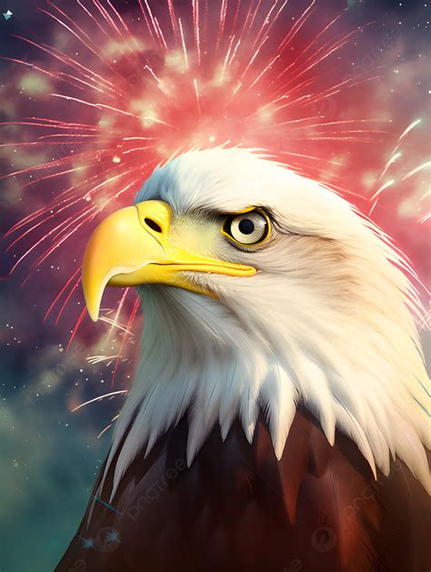 Bald Eagle Fireworks Sky American Independence Day Holiday Cartoon Advertising Background